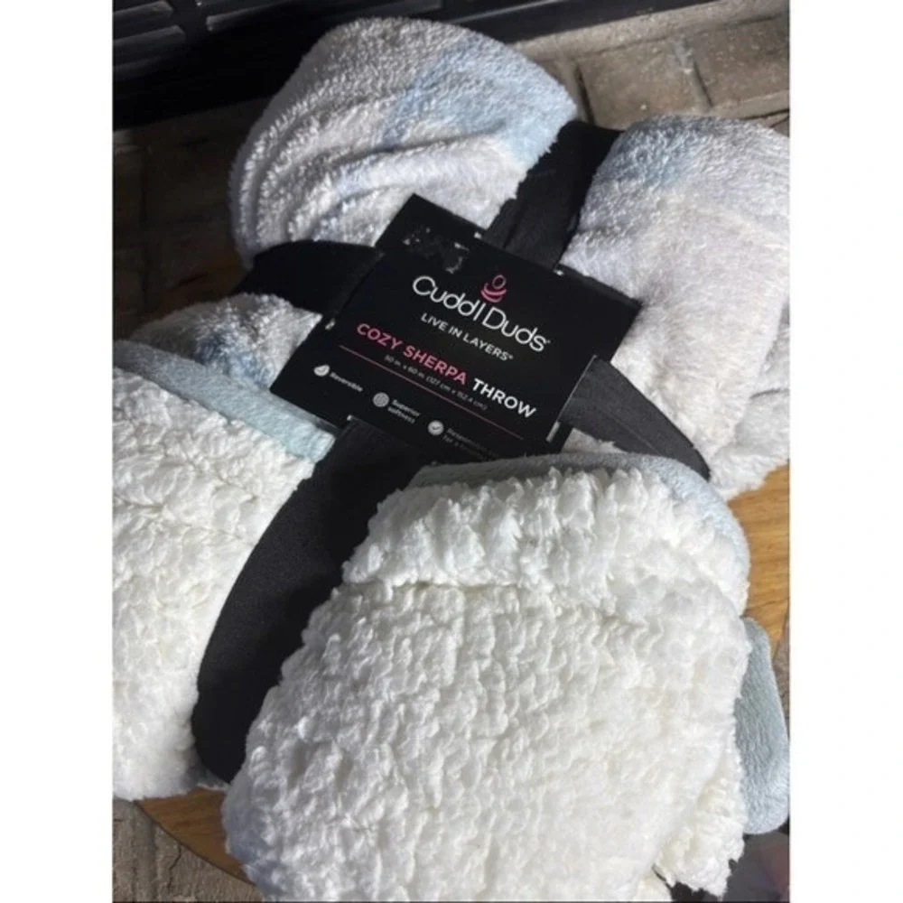 Cuddl Duds Cozy Plush Sherpa Throw Blanket Buffalo Blue Plaid 50